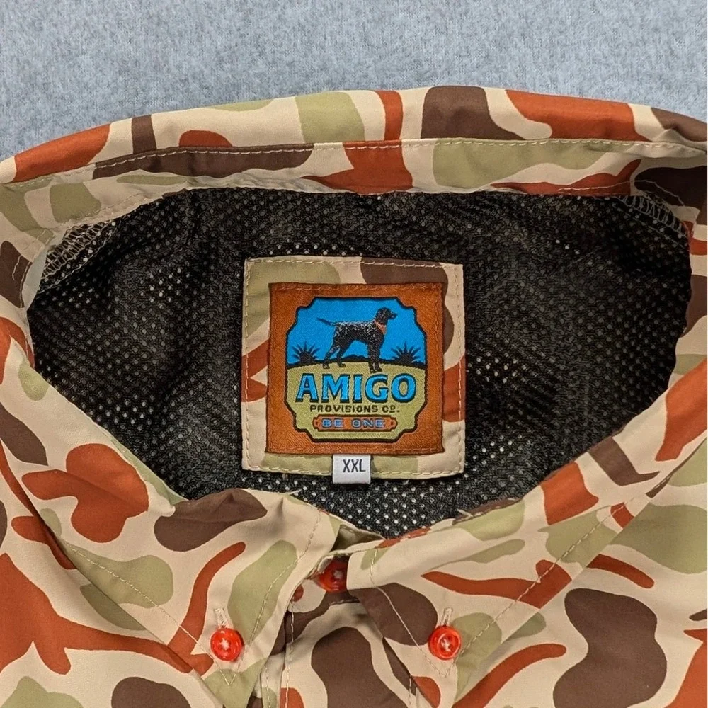Amigo Provisions Co Mens XXL Camo Texas Longhorn Short Sleeve Fishing Shirt Camo